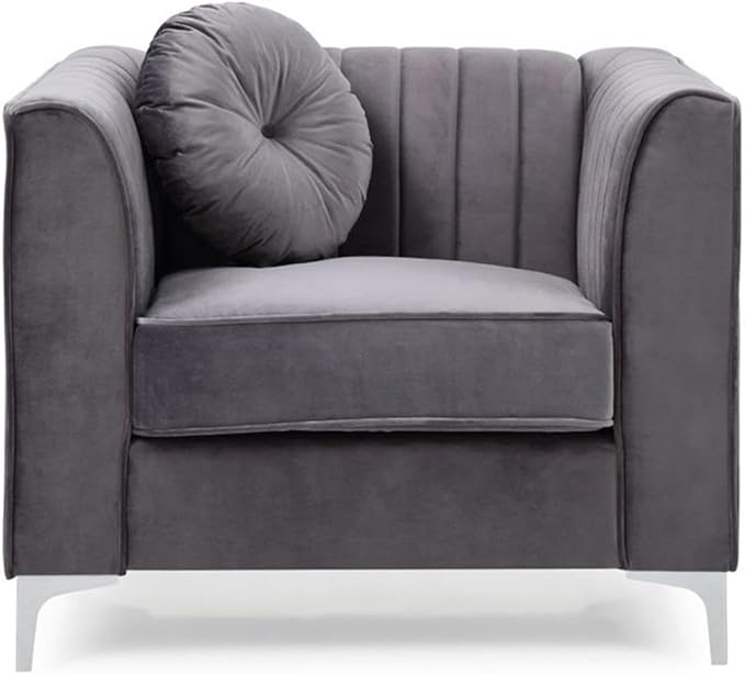 Glory Furniture Delray Velvet Chair in Gray