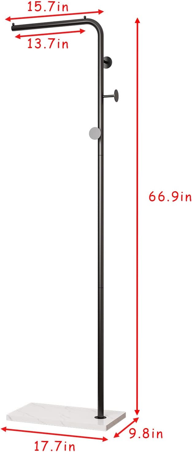 DOORXIFO Black Coat Racks with White Base, Entryway Coats Racks Freestanding with 3 Hooks, L Shape Home Coat Hanger for Jackets, Coats, Hats, Clothes - Image 4