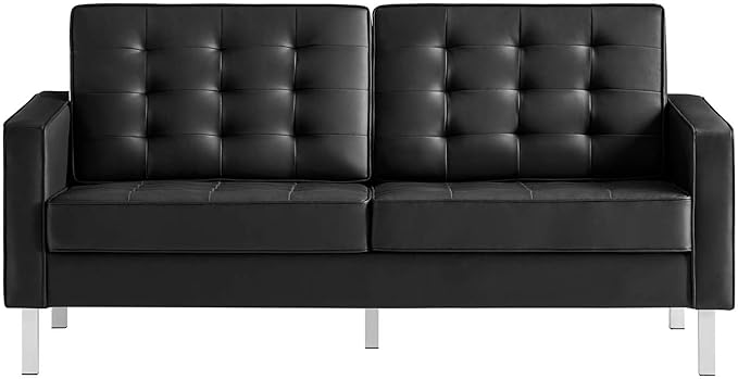 Modway Loft Tufted Button Faux Leather Upholstered Loveseat in Silver Black