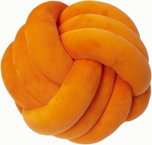 LUSJNGE Decorative Throw Knot Pillow Ball for Home Chair Sofa Couch Bed Aesthetic Round Velvet Knotted Pillow Cushion (Orange, 8 inches)