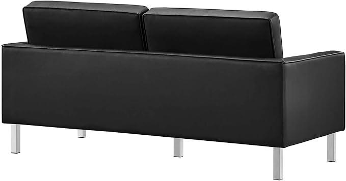 Modway Loft Tufted Button Faux Leather Upholstered Loveseat in Silver Black