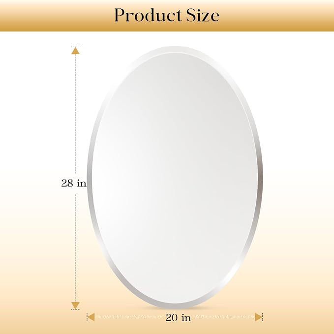 Frameless Oval Bathroom Wall Mirror, 20"x28" Wall Mirror with 15mm Beveled Edge, Tempered Glass, Farmhouse Small Mirror for Over Sink, Bedroom, Entryway (Horizontal or Vertical) - Image 7