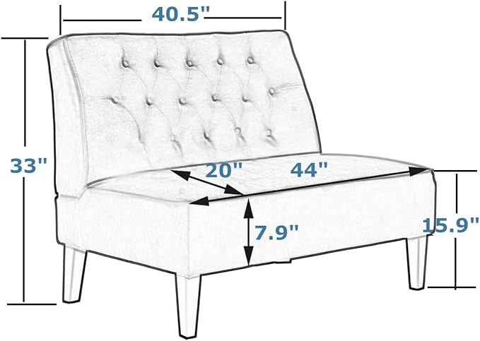 annjoe Button Tufted Loveseat Settee Upholstered Sofa Backrest Buckle Couch Banquette Bench for Dining Room Living Room Bedroom Funiture-Blue