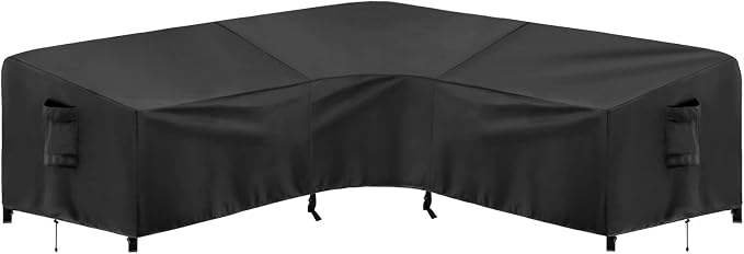 PureFit Outdoor Sectional Sofa Cover Waterproof V Shaped Patio Furniture Covers for Deck, Lawn and Backyard, 89”x89”, Black by PureFit