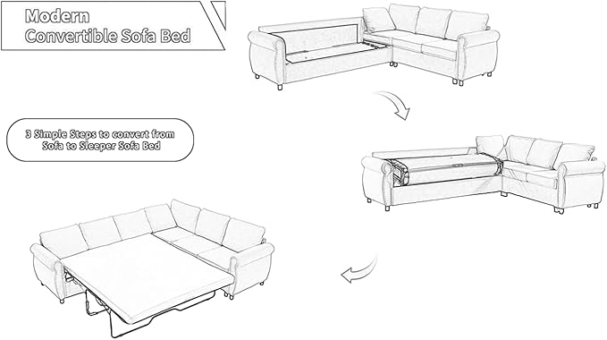 Ball & Cast 104" Sleeper Sofa Bed, L Shaped 6 Seater Sectional Sofa Couch with Pull Out Bed, 2 in 1 Pull Out Couch for Living Room, Office, Apartment,Beige