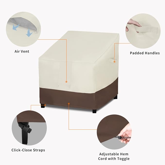 Easy-Going Outdoor Chair Cover Waterproof, Heavy Duty Patio Chair Cover, Windproof Outdoor Furniture Cover with Air Vent (1 Pack-33.5Wx31.5Dx36H inch, Beige/Brown) - Image 4