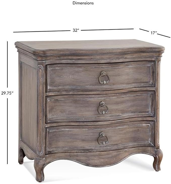 Pemberly Row Contemporary 3-Drawer Nightstand, Distressed Antique Gray Finish, Rubberwood Solids and Mahogany Veneer, 32" W x 17" D x 29.75" H, Felt Lined Drawer, Bedroom Bedside Storage - Image 3