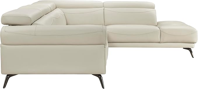 Lexicon L-Shaped Sectional Couch with Right Chaise, Top Grain Leather Match Sectional Sofa, Adjustable Headrests, Black Chrome Metal Legs, High-Density Cushions, Stitching, for Living Room, Beige