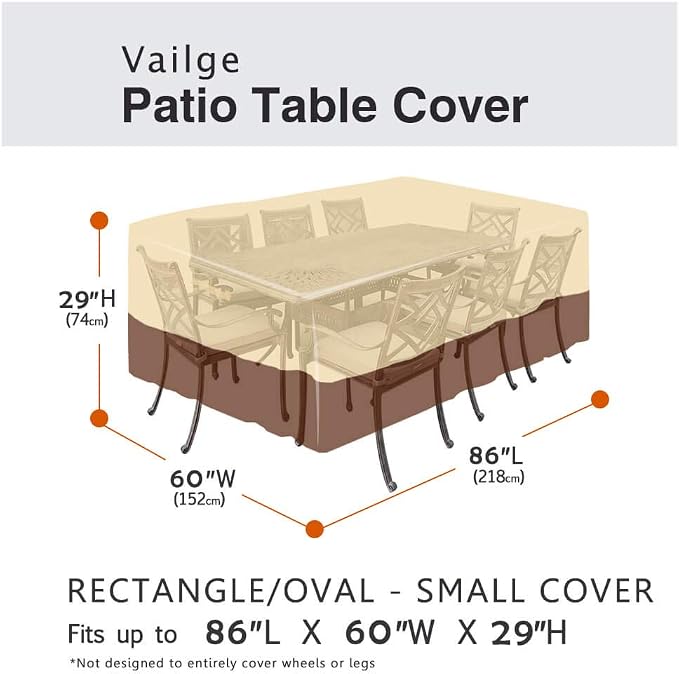 Vailge Waterproof Patio Furniture Set Cover with Padded Handles, Patio/Outdoor Table Cover, Patio/Outdoor Dining Rectangular Table Chairs Cover Small,Beige & Brown - Image 2