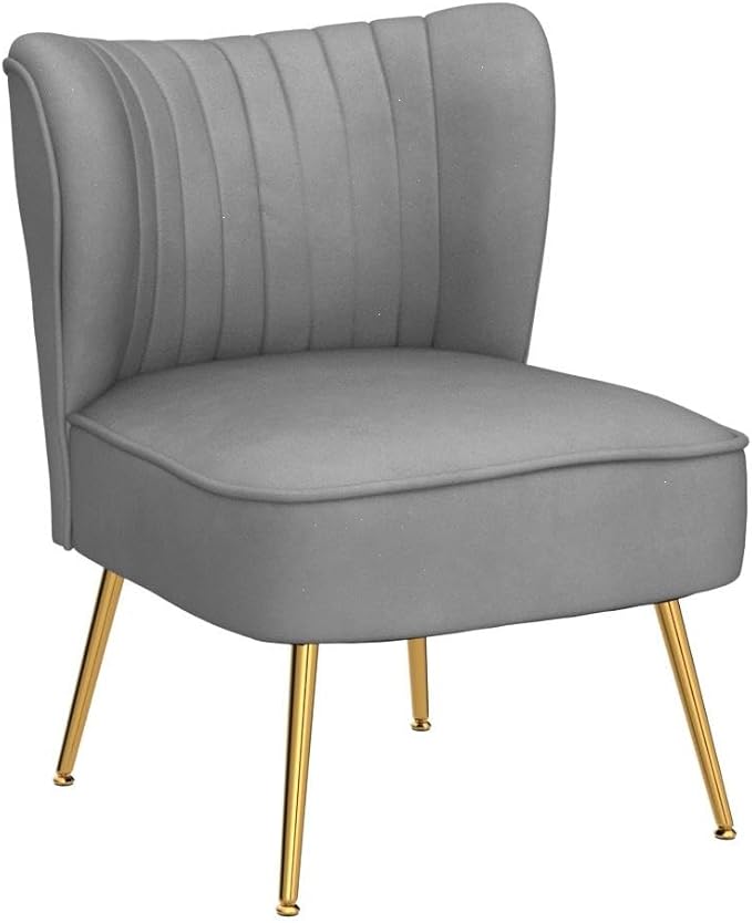 DUOMAY Modern Accent Chair Set of 2 Velvet Slipper Chair with Gold Legs Wingback Side Chair for Living Room Bedroom Entryway Small Corner Chair for Space Saving, Grey