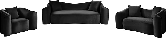 Meridian Furniture 44052Black-S Destin Collection Modern | Contemporary Sofa with Ultra Luxe Black 460 GSM Velvet, Rich Curves, 91" W x 34.5" D x 31" H, Black