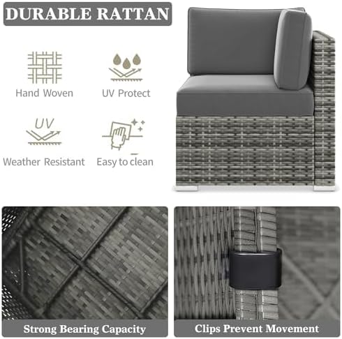 LayinSun 8 Piece Patio Furniture Set with Fire Pit Table, Outdoor Conversation Sets Wicker Rattan Sectional Sofa with Coffee Table