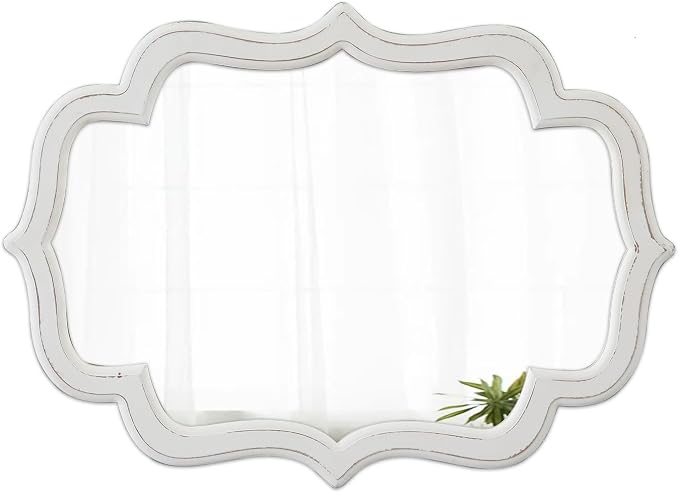 Vintage Oval Wall Mirror 22 X 30 Inch, Hanging Distressed White Scalloped Rustic Wood Wall Mirrors for Bathroom Bedroom Living Room, Farmhouse Entryway Mirror, Horizontal or Vertical - Image 7
