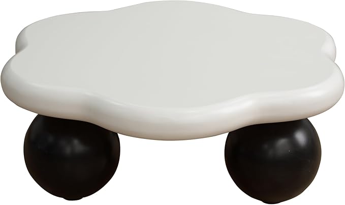 35" Cloud Coffee Table with 3 Ball Legs, Modern Minimalist Petal Center Table for Living Room, Low Cute Small MDF Tea Table for Bedroom, Small Space Apartment-White Black