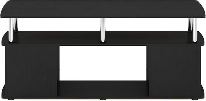 Furinno Jaya Coffee Table, Rectangle Modern Coffee Table with Open Shelf, Side Table with Side Storage, for Living Room, Bedroom, Home Office, Americano/Stainless Steel