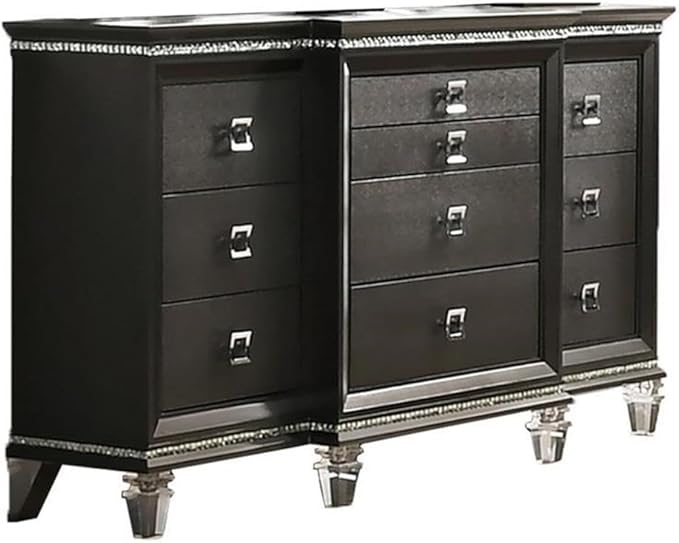Best Quality Furniture Bellagio 3PC Queen Bed + Dresser + Nightstand, Metallic Gray
