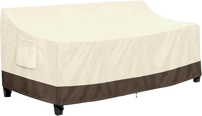 PureFit Outdoor Couch Cover Waterproof Patio Sofa Furniture Covers, 3-Seater Outdoor Cover with Air Vent and Handles, 85W x 35D x 35H Inches, Beige/Brown by PureFit