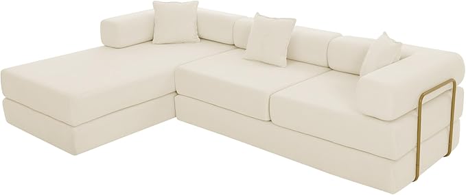 Eafurn L Shaped Convertible Sleeper Sofa Bed King Size Sleeper Sofabed, 7-in-1 DIY Combination Corduroy Folding Mattress Couch with Fixed-Shape Frame, Boneless Floor Sofa Couch