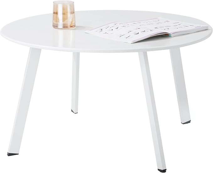 Meluvici Outdoor Side Table, Outdoor/Indoor Metal Steel Patio Coffee Table, Round Weather Resistant Anti-Rust, White by Meluvici