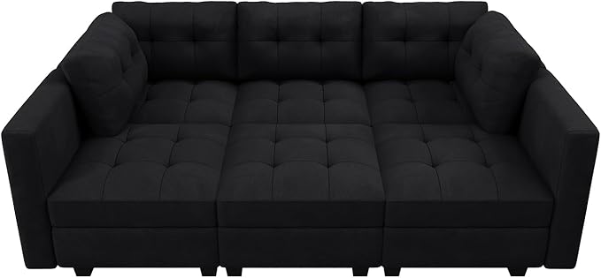 HONBAY Sectional Couch with Storage, Modular Sectional Sofa, Velvet Couches for Living Room, Mid Black
