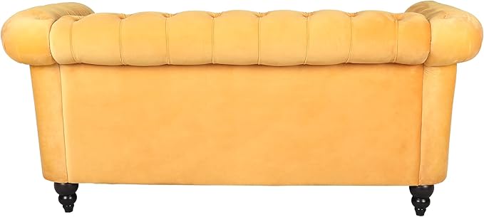 LEVNARY Velvet Sofa, Chesterfield Tufted Upholstered 2 Seater Couch, Modern Loveseat Couch Classic Furniture for Living Room Bedroom (Yellow)