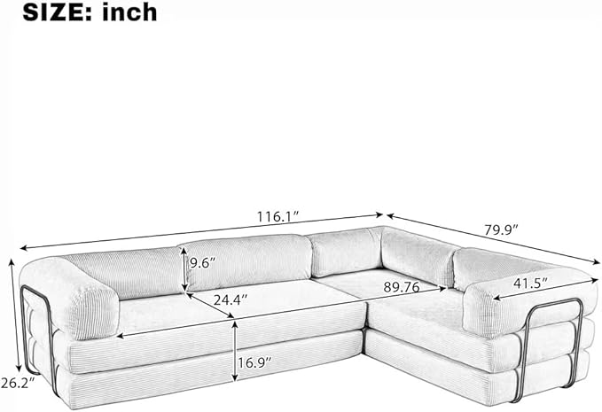 Merax L-Shaped Modular Sofa Bed in Corduroy Fabric, Convertible Sleeper Sofa Bed, 4 Seat Floor Couch for Living Rooms and Apartments, No Assembly Required, Green