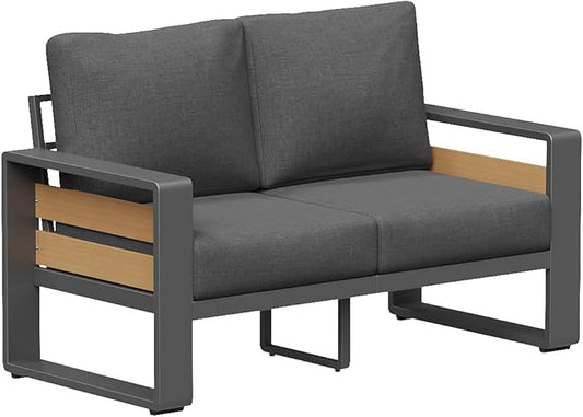 Aoxun Aluminum Outdoor Patio Furniture Set, 2 Seats Metal Sectional Patio Furniture, Modern Outside Sectional Set for Backyard, Love Seat Sofa ×1, Dark Grey & Dark Grey