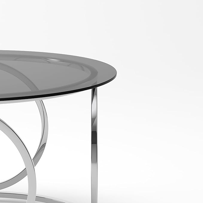 32" Tempered Glass Round Coffee Table Modern Chrome Frame Ring Base Single-Layer Circle Living Room Center Tables