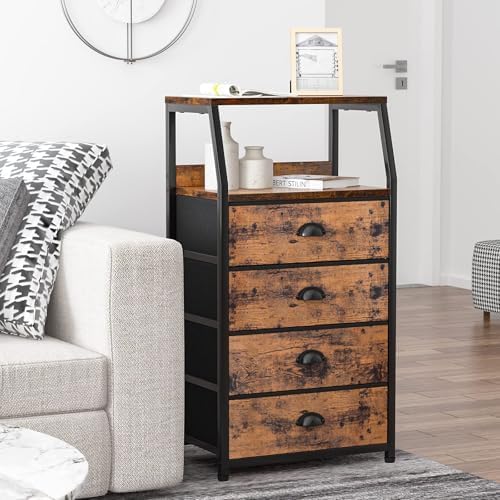 Furnulem Night Stand, Tall 4 Drawers Dresser for Bedroom, Hallway, Nursery, Closet Organizer, Nightstand Bedside Table Furniture, Vertical Storage Tower Fabric, Sturdy Steel Frame, Wood Top - Image 7