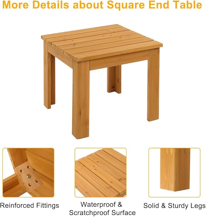 VINGLI Outdoor Wooden Side Table, Square Patio Side Table, Small Outdoor Table for Patio, Backyard, Garden, Poolside, Balcony, Adirondack Conversation End Table (Teak) - Image 5