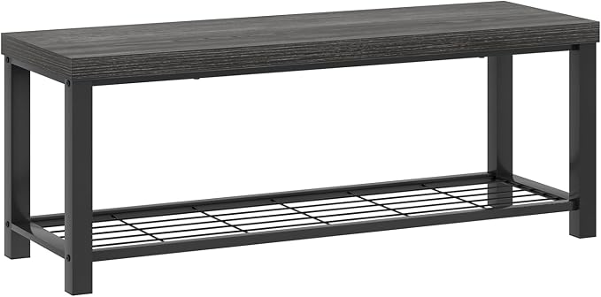 FOLUBAN Shoe Storage Bench, Modern Entryway Bench with Metal Shelf, Industrial Indoor Shoe Bench Seat for Bedroom, Hallway, Living Room, Dark Gray, 47 Inch - Image 9