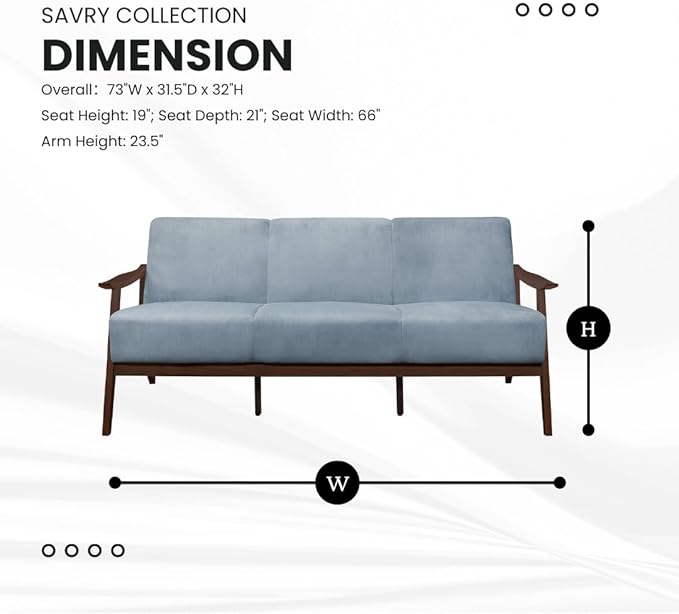 Lexicon Savry 73" W Fabric Wood Arm Sofa, Blue Gray