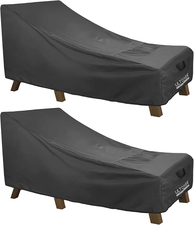 ULTCOVER Waterproof Patio Lounge Chair Cover Heavy Duty Outdoor Chaise Lounge Covers 2 Pack - 80L x 28W x 30H inch, Black by ULTCOVER
