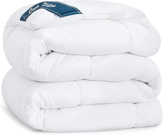 Casa Platino Quilted Bedding Comforter Full Size - Duvet Insert with 8 Tabs - Super Soft, Comfy & Cozy All Season Full Size Comforter - Down Alternative Bed Comforters - 83"x88", White Comforters