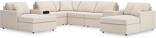 Signature Design by Ashley Modern Modmax Stain Resistant 8-Piece Double Chaise Sectional with Audio and Storage Consoles, Beige