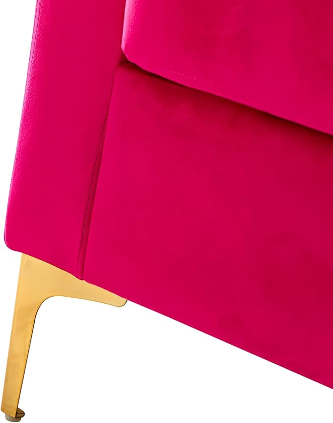 HULALA HOME Velvet Accent Club Chair, Modern Velvet Armchair with Gold Metal Legs Upholstered Barrel Leisure & Reading Armchair, Fuchsia