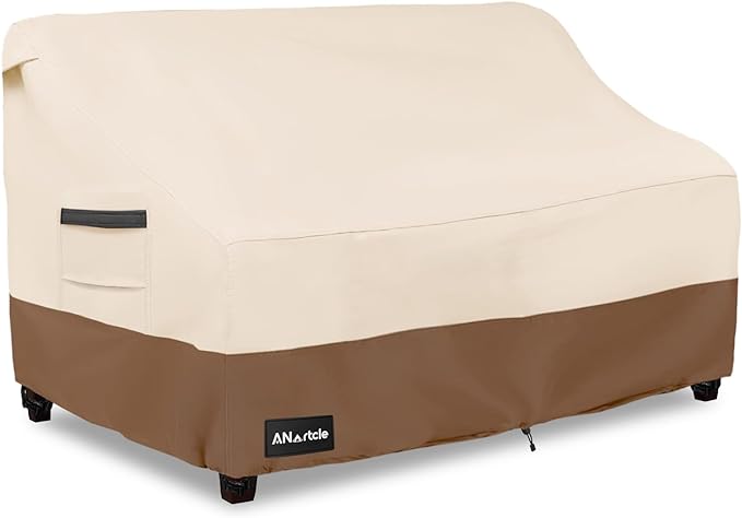 ANartcle 2-Seater Patio Loveseat Cover,60W x 34D x 30H Inches Outdoor Couch Cover,100% Waterproof Heavy Duty Outdoor Sofa Covers,Patio Furniture Covers,Beige&Brown by PatioFurnitureCovers