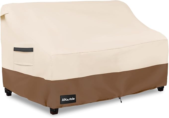 ANartcle 2-Seater Patio Loveseat Cover,58W x 32.5D x 31H Inches Outdoor Couch Cover,100% Waterproof Heavy Duty Patio Sofa Covers,Patio Furniture Covers,Beige&brown by PatioFurnitureCovers