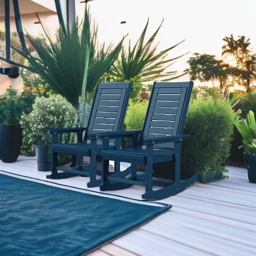 GREENVINES Outdoor Rocking Chairs | Set of 2 | Porch Rocker | HDPE Plastic | Blue | Oversized Rockers | High Back | Big & Tall | Ladder Back | for Patio Outside Backyard Balcony Garden - Image 5