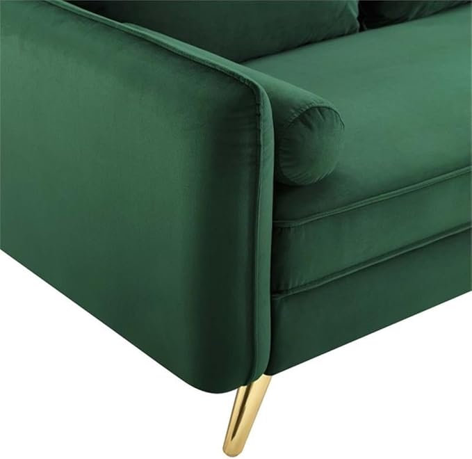 Modway Revive Modern Performance Velvet & Metal Sofa in Emerald Green/Gold