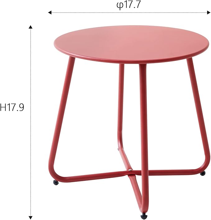 Meluvici Patio Small Side Table Waterproof Round Metal Steel Weather Resistant Portable Outdoor and Indoor End Table for Garden Balcony Yard, Red - Image 3