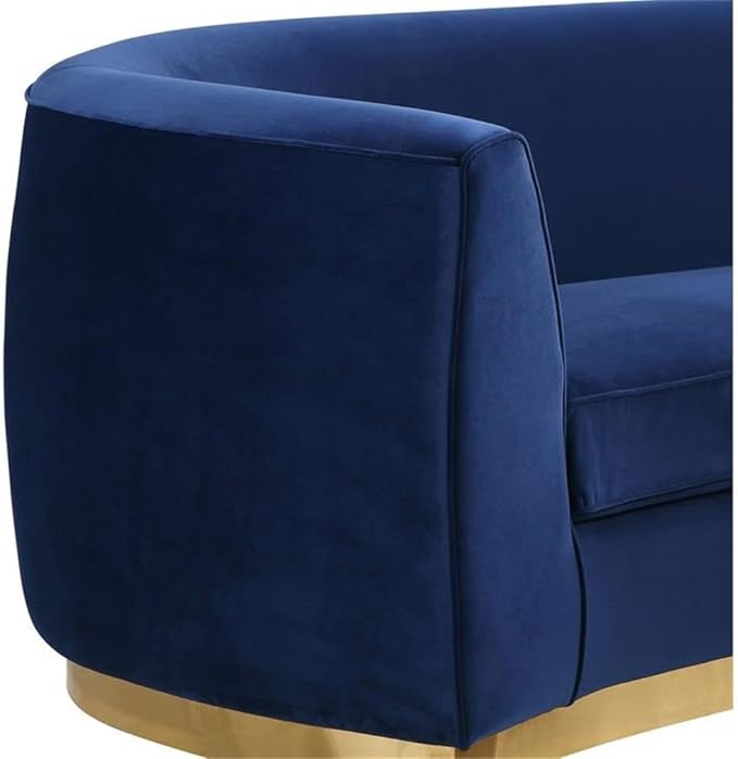 Meridian Furniture Julian Collection Modern | Contemporary Velvet Upholstered Loveseat with Stainless Steel Base in Rich Gold Finish, Navy, 70"L x 34"D x 28"H