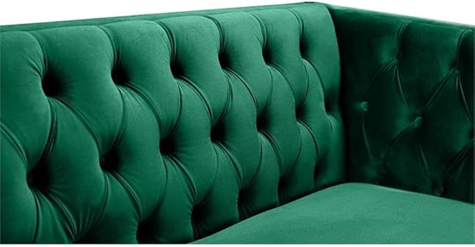 Meridian Furniture 652Green-L Michelle Collection Modern | Contemporary Loveseat with Deep Button Tufting, Gold Nailhead Trim and Sturdy Gold Iron Legs, Green Velvet, 66" W x 34" D x 30" H