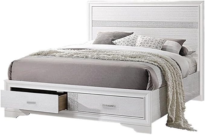Stonecroft Furniture 5-Piece Wood Queen Storage Bedroom Set with Queen Size Bed / 2-Drawer Nightstand / 7-Drawer Dresser / 5-Drawer Chest / 36" x 46" Mirror in Pristine White Finish