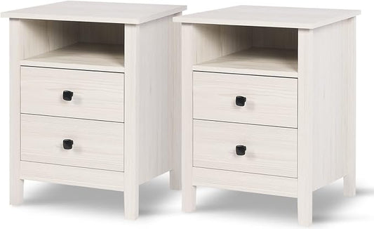 LTMEUTY Set of 2 Nightstands for Bedroom - Wood Nightstand Set with Drawers, Bedside Table, Tall Night Stand with 2-Drawer & Open Cabinet, White Wood Grain by LTMEUTYBedroomFurniture