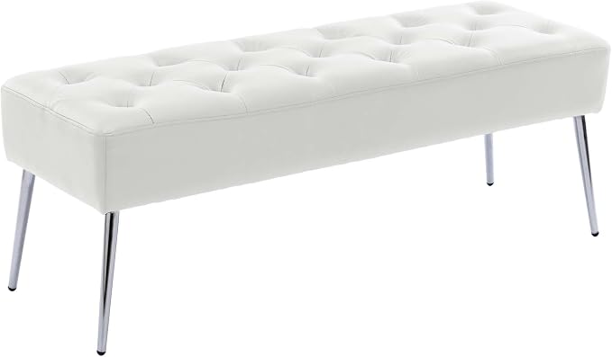 DUHOME Button-Tufted Ottoman Bench, Upholstered Footrest Stool Rectangular Dining Bench Leather Accent Bench for Entryway Dining Room Living Room Bedroom, White by DuhomeElegantLifestyle