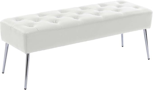 DUHOME Button-Tufted Ottoman Bench, Upholstered Footrest Stool Rectangular Dining Bench Leather Accent Bench for Entryway Dining Room Living Room Bedroom, White by DuhomeElegantLifestyle