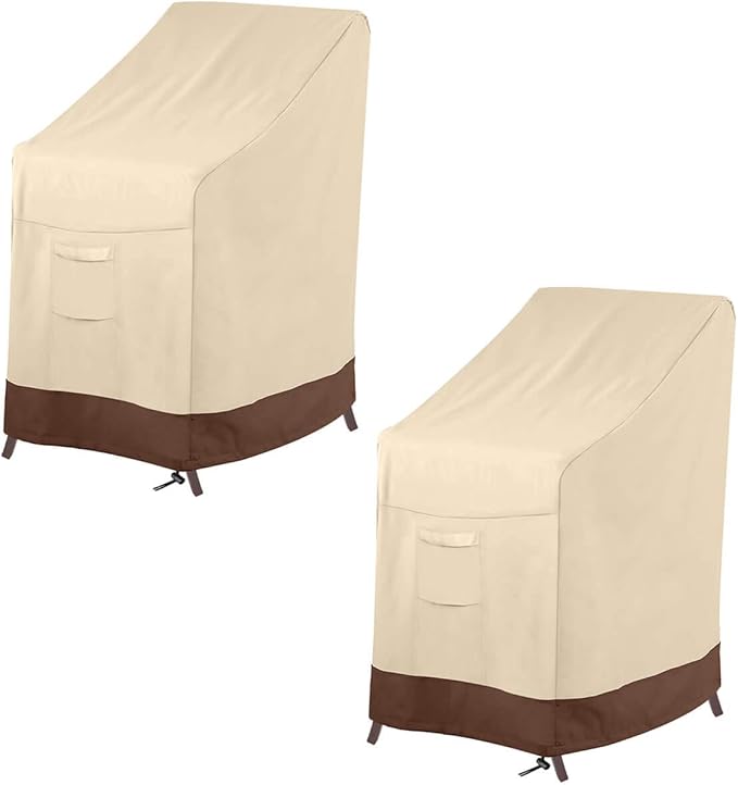 Vailge Stackable Patio Chair Cover,100% Waterproof Outdoor Chair Cover, Heavy Duty Lawn Patio Furniture Covers,Fits for 4-6 Stackable Dining Chairs,2 Pack-36 Lx28 Wx47 H,Beige&Brown by VAILGE