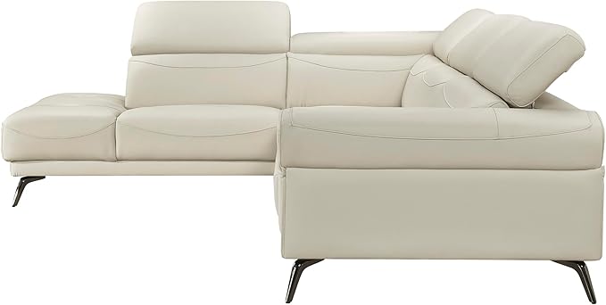 Lexicon L-Shaped Sectional Couch with Left Chaise, Top Grain Leather Match Sectional Sofa, Adjustable Headrests, Black Chrome Metal Legs, High-Density Cushions, Stitching, for Living Room, Beige