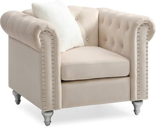 Glory Furniture Raisa Velvet Chair in Beige